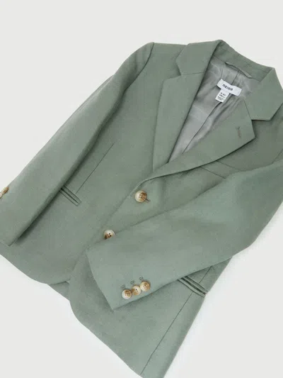 Reiss Kids'  Sage Green Atlantic J 13-14 Yrs Linen Single-breasted Tailored Blazer