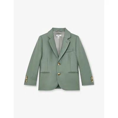Reiss Kids' Sage Green Atlantic 3-9 Yrs Linen Single-breasted Tailored Blazer