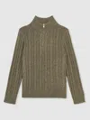 Reiss Sage Green Wool-blend Half-zip Cable Knit Jumper In Green