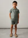 Reiss Sage Green 9-13 Yrs Cotton Textured Half-zip Polo Shirt