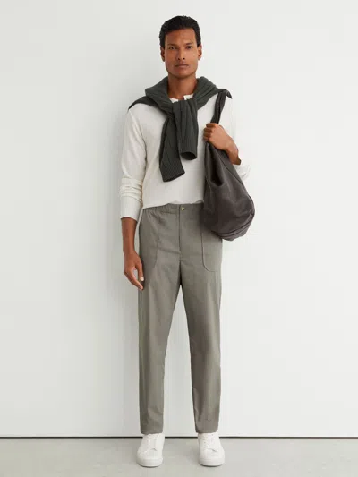 Reiss Sage Green Cotton-blend Lightweight Tapered Trousers In Pink