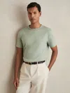 Reiss Sage Green Mercerised Cotton Crew Neck T-shirt In Green