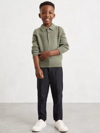 Reiss Kids'  Sage Green Deansgate 3-9 Yrs Wool And Cashmere Polo Jumper