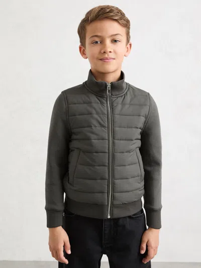 Reiss Kids'  Sage Green Flintoff 9-13 Yrs Quilted Hybrid Zip-front Jacket In Gray