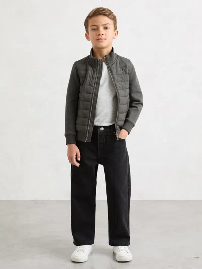 Reiss Sage Green Quilted Hybrid Zip-front Jacket