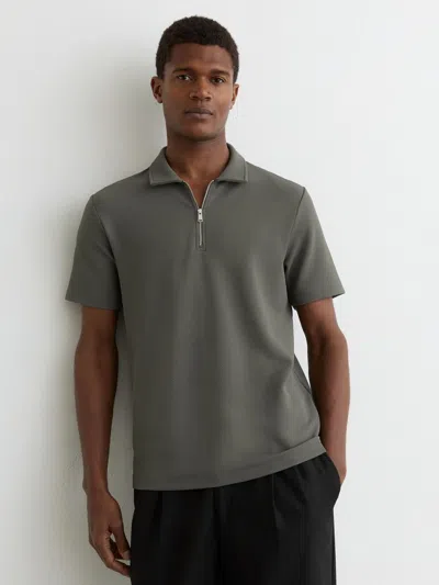 Reiss Forno Textured Quarter Zip Polo In Brown