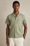 Reiss Sage Green Herringbone Twill Cuban Collar Short Sleeve Shirt