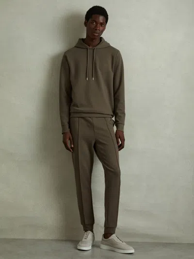 Reiss Sage Green Interlock Jersey Hoodie