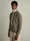 Reiss Sage Green Interlock Jersey Zip-through Overshirt