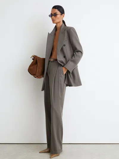 Reiss Sage Green Leisel Petite Wool-blend Double-breasted Oversized Suit Blazer In Gray