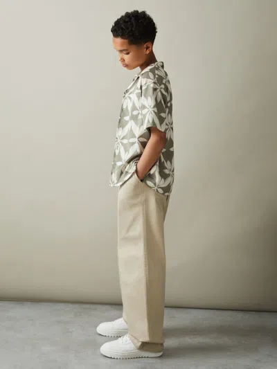 Reiss Sage Green Marabel 9-13 Yrs Relaxed Printed Cuban Collar Shirt