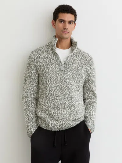 Reiss Sage Green Melange Marled Half-zip Knitted Jumper With Wool