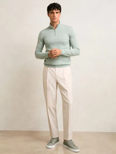 Reiss Sage Green Melange Merino Wool Half-zip Jumper