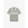 Reiss Sage Green Off White Hugo Striped Knitted Polo Shirt 9-13