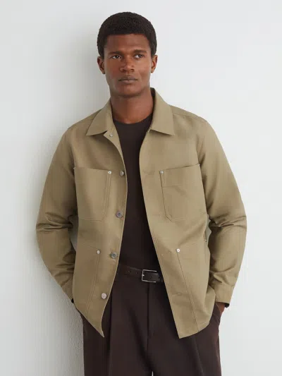 Reiss Yorker Twill Four Pocket Overshirt In Green
