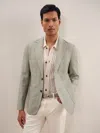 Reiss Sage Green Slim-fit Single-breasted Wool-blend Textured Blazer In Gray