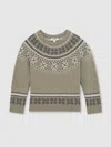 Reiss Sage Green Crew Fairisle Jumper In Gray