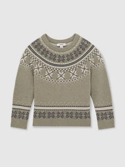 Reiss Sage Green Crew Fairisle Jumper In Gray