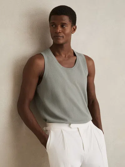 Reiss Sage Green Textured Crew Neck Ribbed Vest
