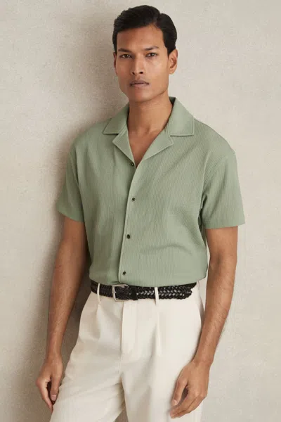 Reiss Sage Green Textured Cuban Collar Shirt