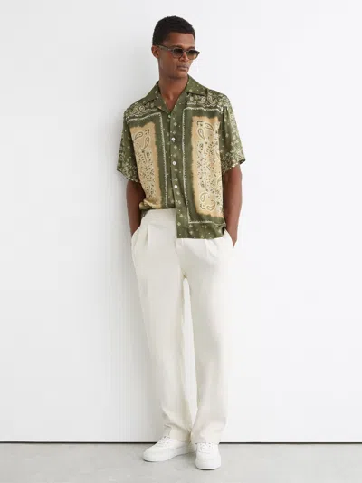 Reiss Sage Green Vicente Paisley-print Cuban-collar Shirt In Multi