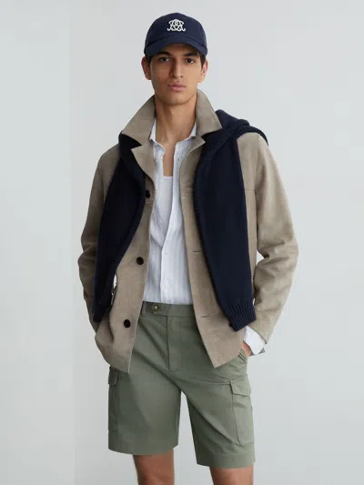 Reiss Sage Green Wicket Cargo Cotton Cargo Chino Shorts With Stretch