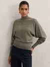 Reiss Sage Green Wool-blend Funnel-neck Batwing Jumper With Cashmere