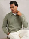 Reiss Sage Green Wool-blend Polo Jumper With Cashmere In Green
