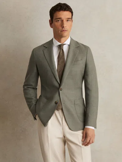 Reiss Midnight Single Breasted Textured Slim Fit Blazer In Green