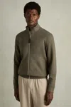 Reiss Sage Green Zipped Interlock-jersey Jacket In Sage Green