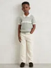 Reiss Sage Green/off White Cotton Stripe Knit Half-zip Polo Shirt In Gray
