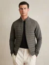 Reiss Sage Hybrid Quilt And Interlock Jersey Zip-through Jacket In Green