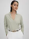 Reiss Sage Knitted Collared V-neck Top