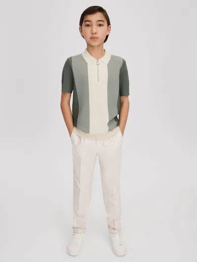 Reiss Kids'  Sage Milton 3-9 Yrs Half-zip Striped Polo Shirt In Green