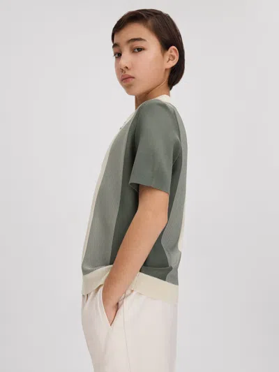 Reiss Sage 9-14 Yrs Half-zip Striped Polo Shirt