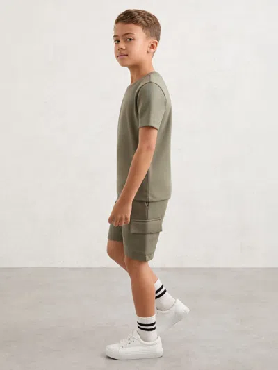 Reiss Kids'  Sage Oliver 3-9 Yrs Premium Interlock-jersey Cargo Shorts In Green