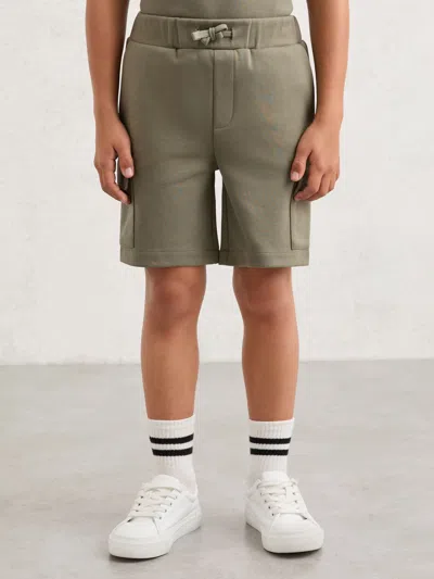 Reiss Kids'  Sage Oliver 9-13 Yrs Premium Interlock-jersey Cargo Shorts In Green