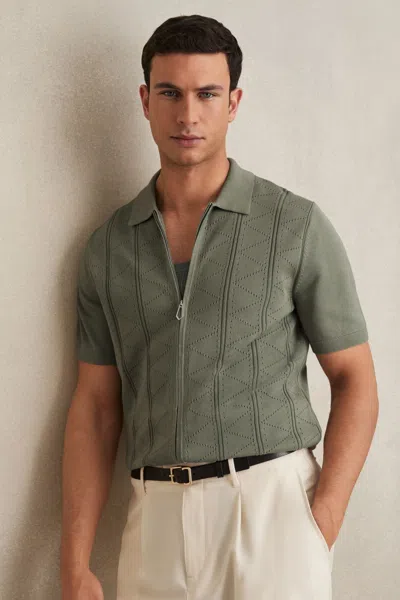 Reiss Sage Pointelle-knit Zip-through Shirt