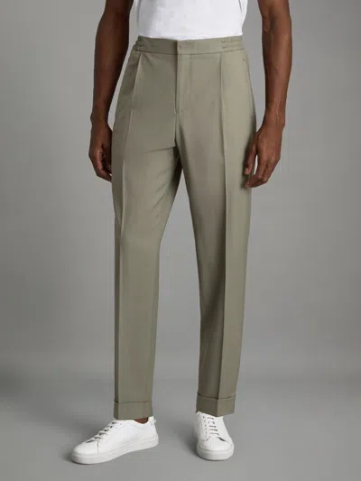 Reiss Sage Relaxed Drawstring Trousers With Turn-ups In Green