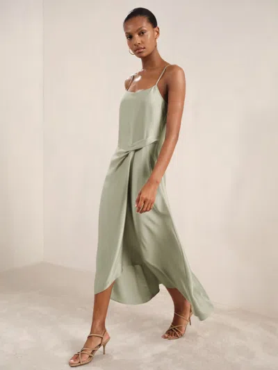 Reiss Sage Satin Drape-detail Slip Dress In Gray