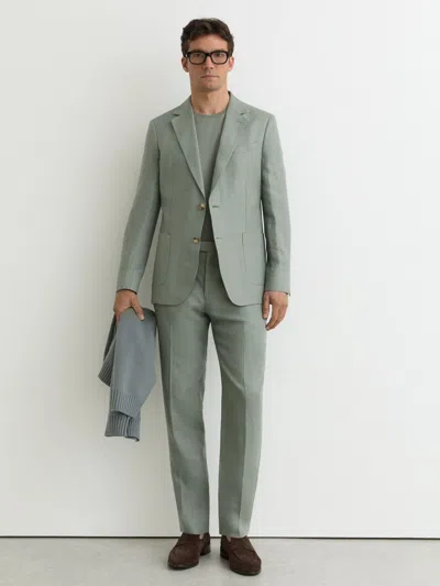 Reiss Sage Tailored Fit Linen-twill Classic-fit Suit Trousers In Green
