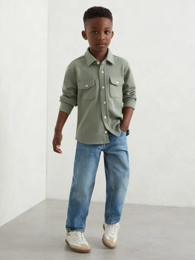 Reiss Sage Waffle Textured Shirt In Green