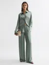 Reiss Sage Wide Leg Elasticated Waist Trousers In Green