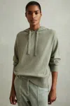 Reiss Sage Sammie Wool Blend Drawstring Hoodie With Cashmere In Sage