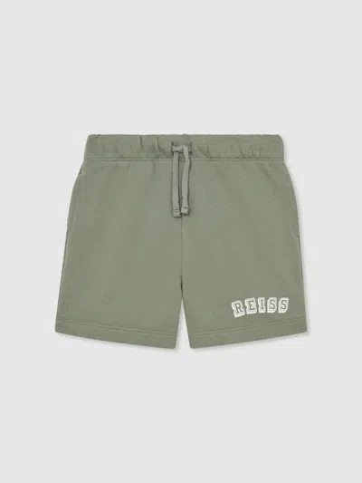 Reiss Kids'  Sage/off White Swinley Cotton Logo Drawstring Shorts In Gray