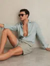 Reiss Sage/white Bay Seersucker Stripe Swim Shorts In Blue