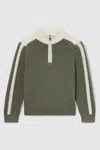 Reiss Sage/white Carnellis 3-9 Yrs Zipped Funnel-neck Jumper With Wool And Cotton
