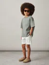 Reiss Sage/white Cotton-blend Stripe T-shirt