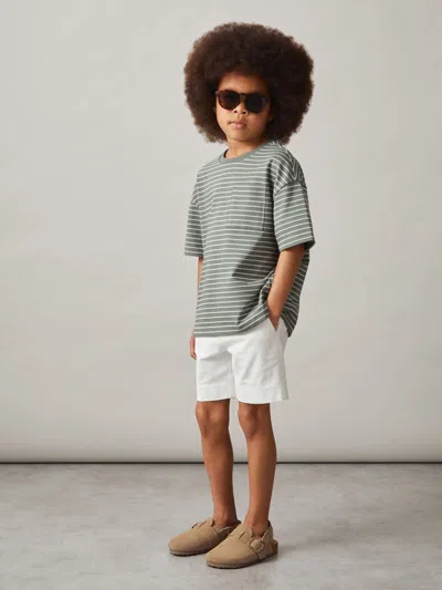 Reiss Sage/white Cotton-blend Stripe T-shirt