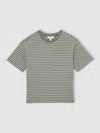 Reiss Babies' Sage/white Cotton-blend Stripe T-shirt In Green